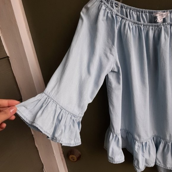 Beach lunch lounge Ruffles Top Washed Blue Lyocell Peplum Blouse Size S - Picture 6 of 11